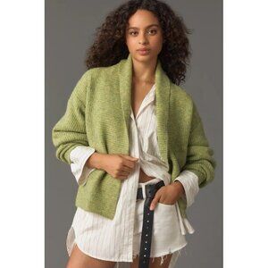 Anthropologie Flat‎ White Ribbed Roll Collar Cardigan One Size Light Green NWT